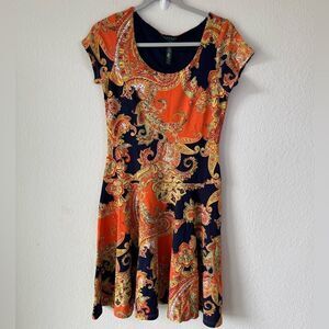 Lauren Ralph Lauren Women’s Royal Paisley Fit & Flare Mini Dress Sz S Boho Fairy